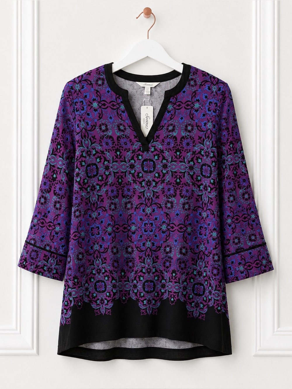 NWT Soma Small Cool Nights Purple Paisley Print 3/4 Sleeve Pajama Shirt PJ Top